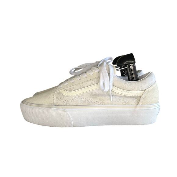 Vans Old Skool Low Floral Lift Platform Sneakers Size 9 White Tan - Picture 1 of 6
